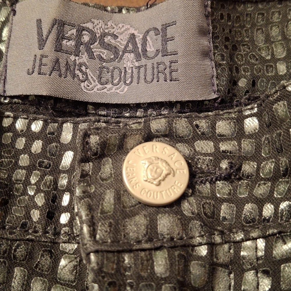 Versace Jean Couture Ittierre Italy Crocodile Embossed Black Pants Women Size 28